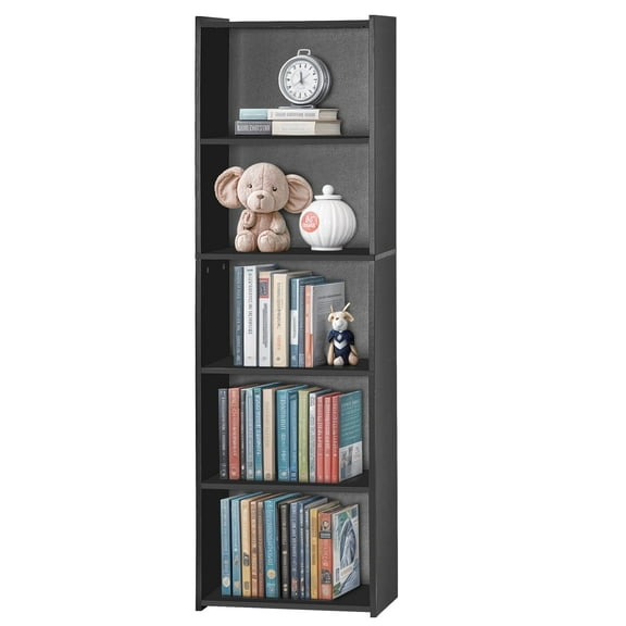HomGarden 5-Tier Small Open Shelf Bookcase Narrow Storage Bookshelf Adult Kid Black
