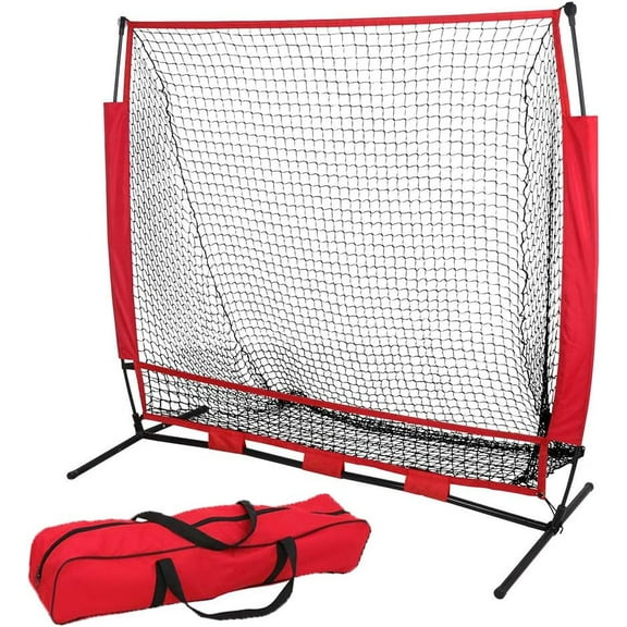 HomGarden 5' x 5' Portable Baseball Softball Practice Net Hitting Batting Pitching Catching Training Aids Backstop Screen Equipment w/Carry Bag