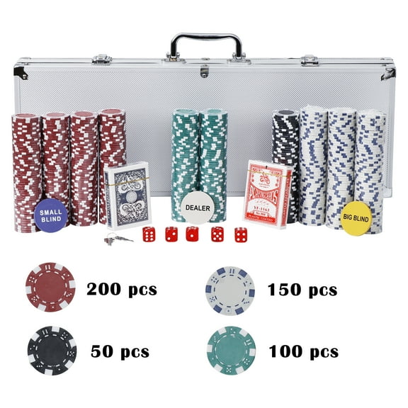 HomGarden 500PCS Casino Poker Chip Set (11.5g) Texas Holdem Blackjack Gambling W/Aluminum Case