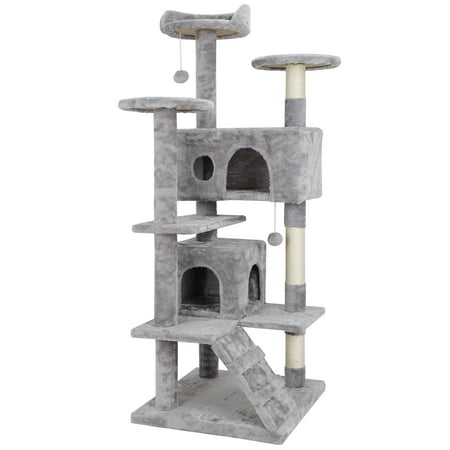HomGarden 53'' Cat Tree Cat Tower Condo W/Scratching Posts & Plush Perch, Multi-Level Kitten Play House Light Gray