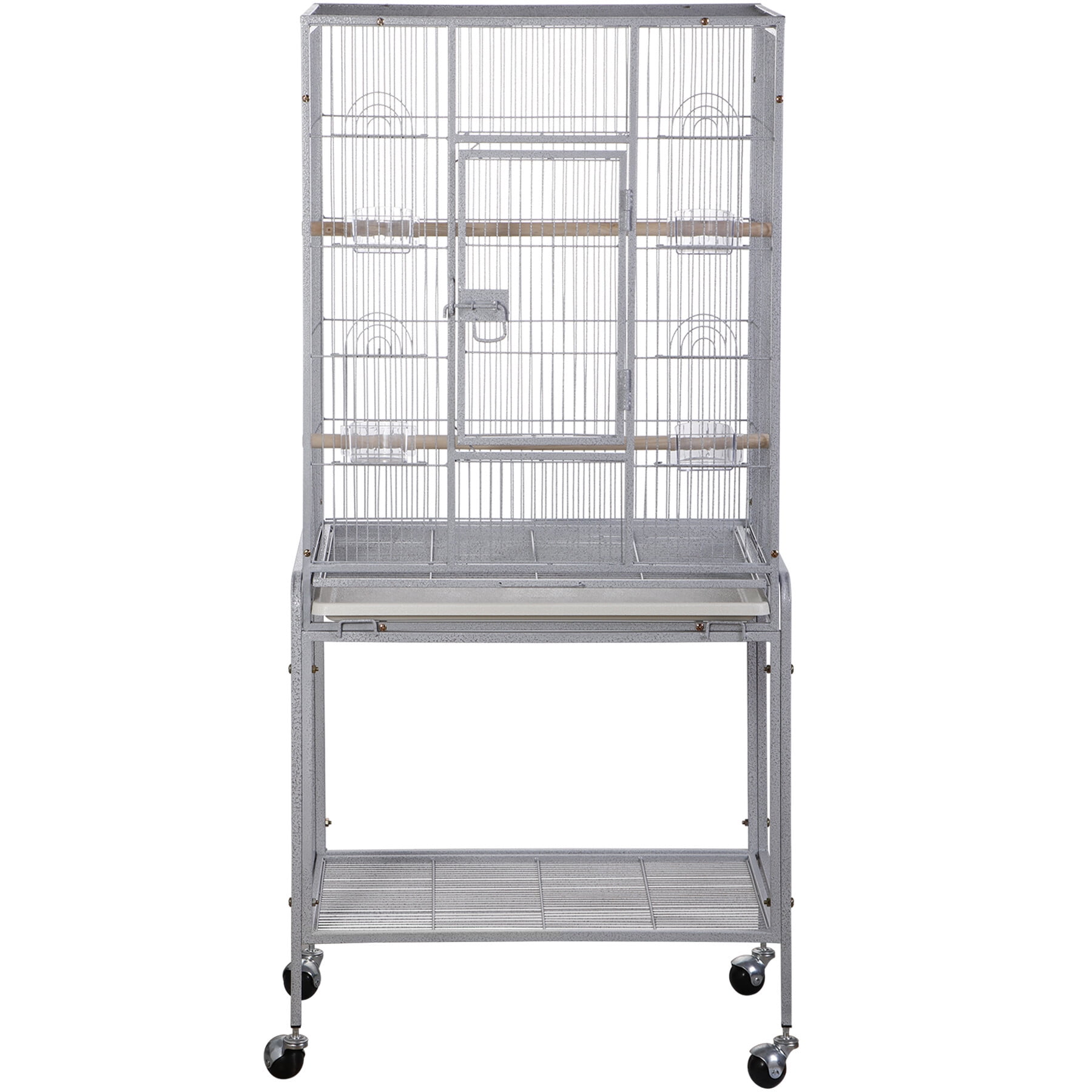 HomGarden 53" Large Wrought Iron Rolling Bird Cage W/Perches for Cockatiels Parrot Parakeet White
