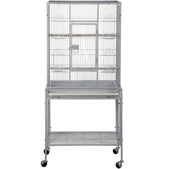 HomGarden 53" Large Wrought Iron Rolling Bird Cage W/Perches for Cockatiels Parrot Parakeet White