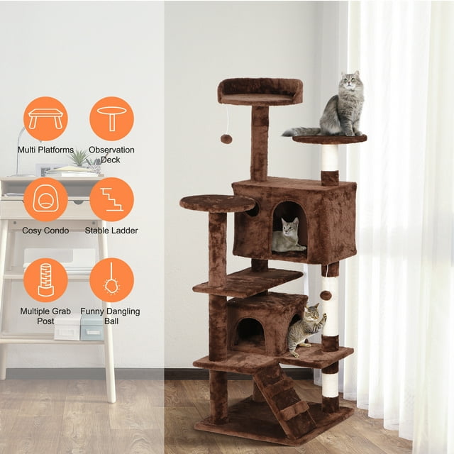 HomGarden Large 53'' Modern Sturdy Cat Tree Condo, Multi-Level Tower ...