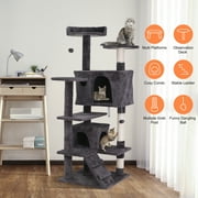 HomGarden 55H Multi-Level Cat Tree Condo W/Scratching Post Tower & Perch, Play House Dark Gray