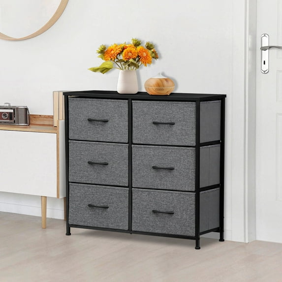 HomGarden 6 Drawer Storage Dresser Adult Kids Vertical Fabric Organizer for Bedroom Living Room Gray