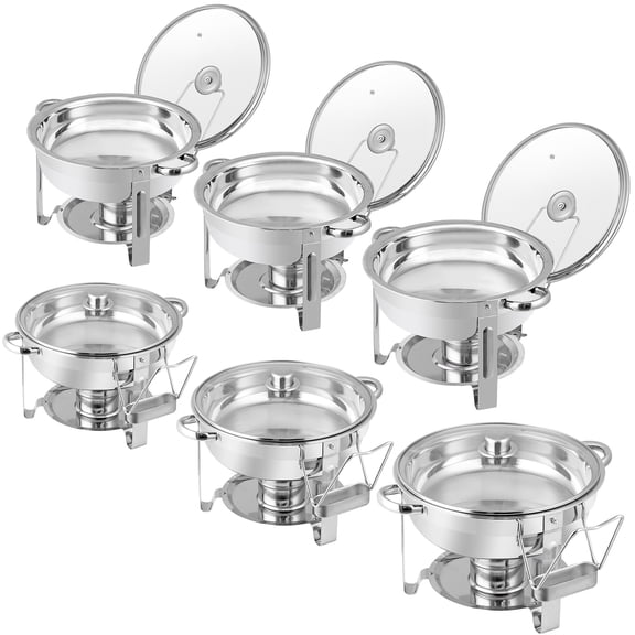 HomGarden 6 Pack 5Qt Round Chafing Dish Buffet Set Stainless Steel Chafer W/Lid Holder