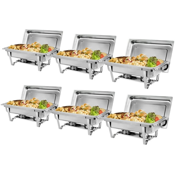 HomGarden 6 Pack 8QT Full Size Chafing Dish, Stainless Steel Chafer Buffet Food Warmer, Silver