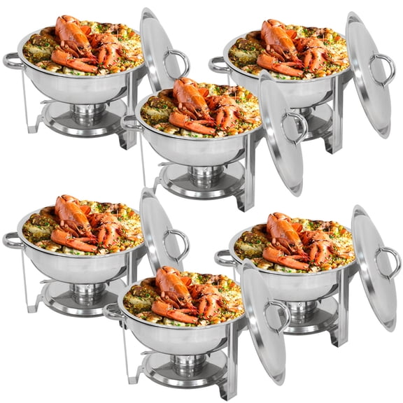 HomGarden 6 Pack Round Chafing Dish 5QT Full Size Buffet Chafer Food Warmer Set