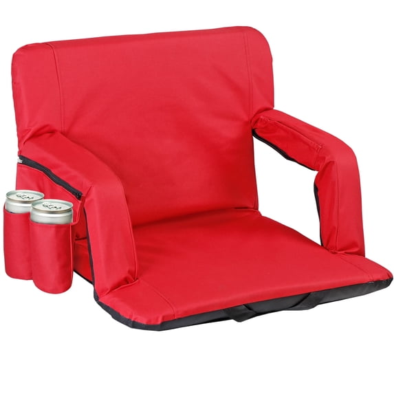 HomGarden 6 Reclining Stadium Seat 25-in Extra Wide Portable Cushion for Bleacher Waterproof Backpack Chair W/Storage, Red