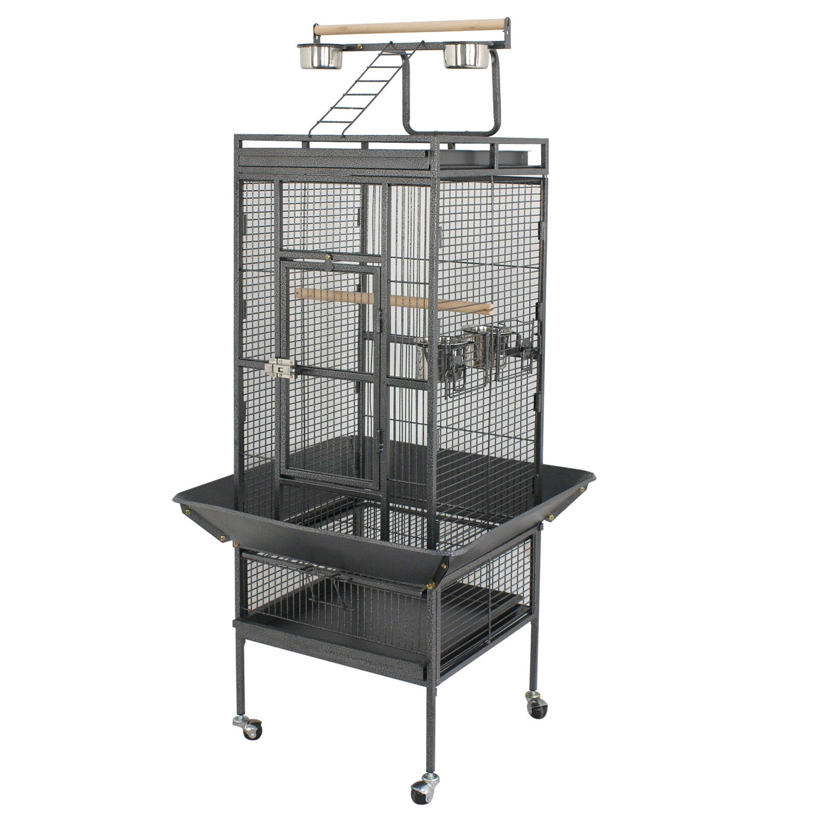 61-Inch Black Wrought Iron Bird Cage with Rolling Stand