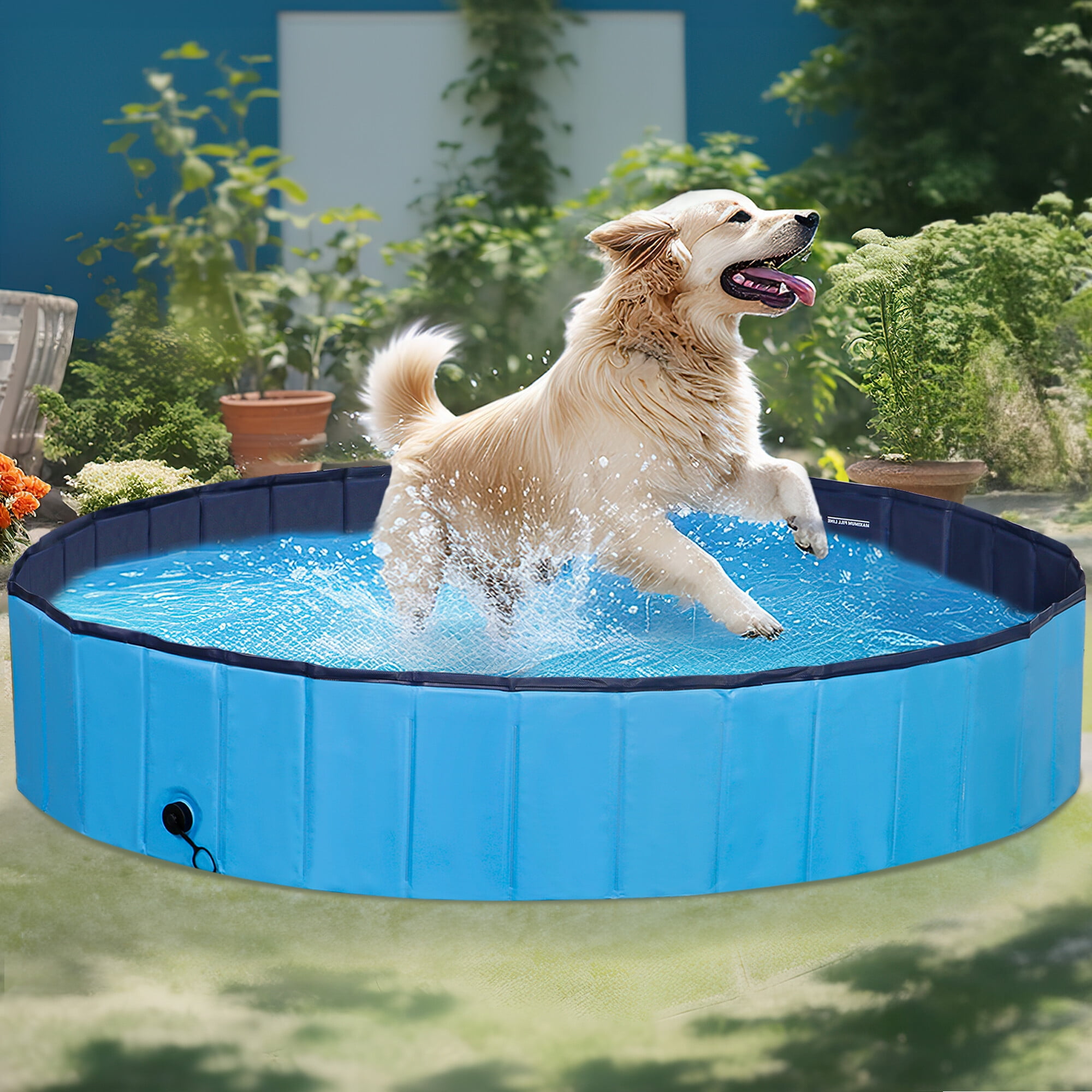 "HomGarden Large Foldable Heavy Duty Plastic Doggy Swimming Pool, 63