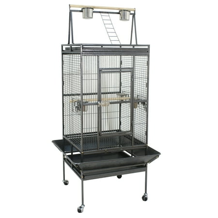 HomGarden 68-inch 2in1 Large Iron Bird Cage Play Top W/Rolling Stand for Small Medium Parrot Pet Black