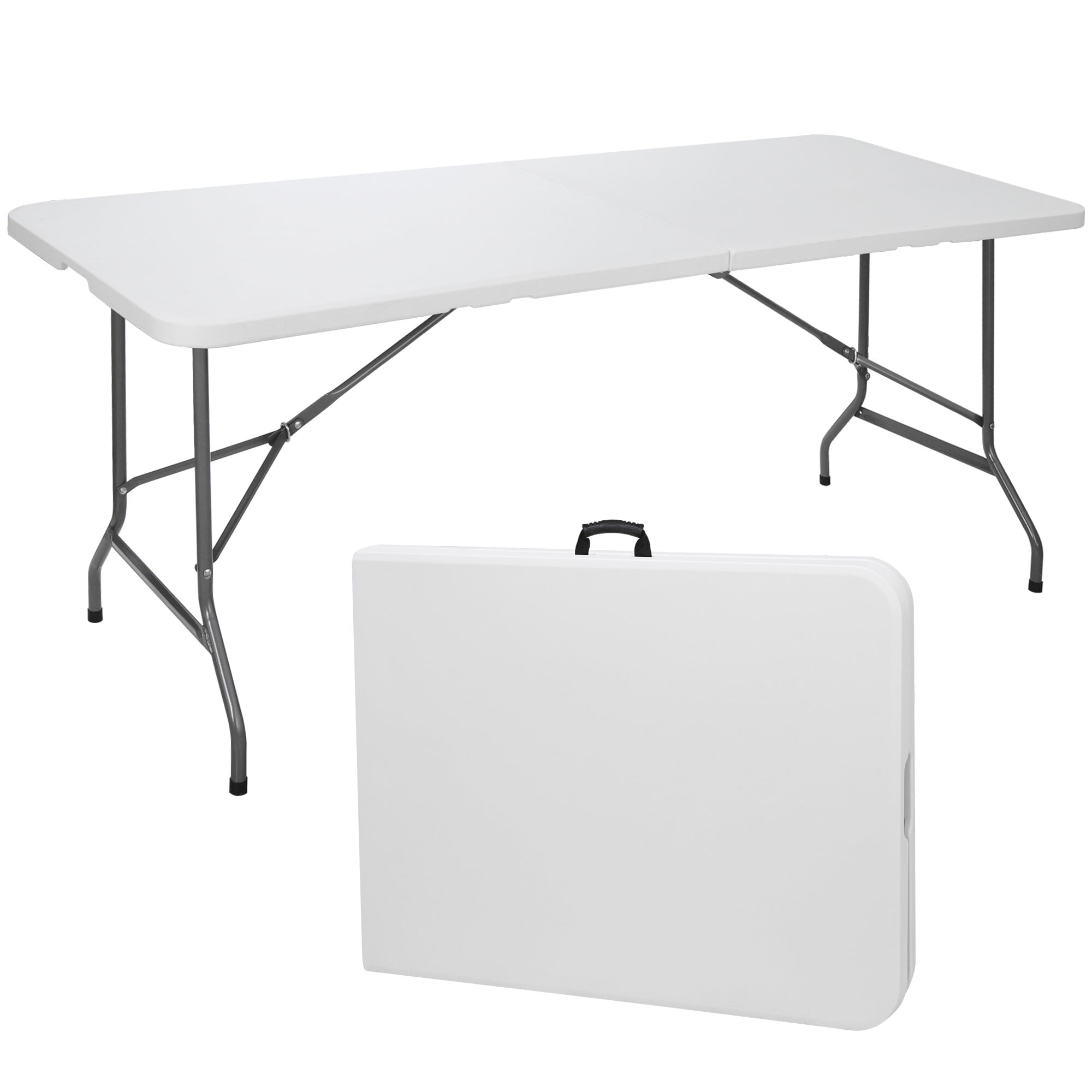 Flash Furniture 2.5-ft x 6-ft Indoor Rectangle Plastic White Folding  Banquet Table (8-Person)