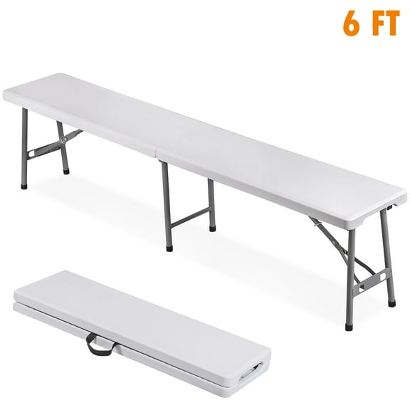 HomGarden 6ft Plastic Folding Outdoor Bench 660lbs Portable W/Handle for  Indoor Garden Dining Party, White