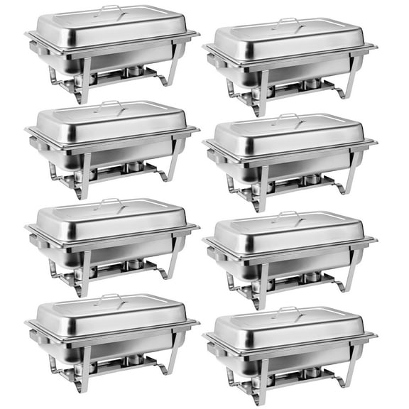HomGarden 8 Pack 8QT Full Size Chafing Dish, Stainless Steel Chafer Food Warmer Buffet Set, Silver