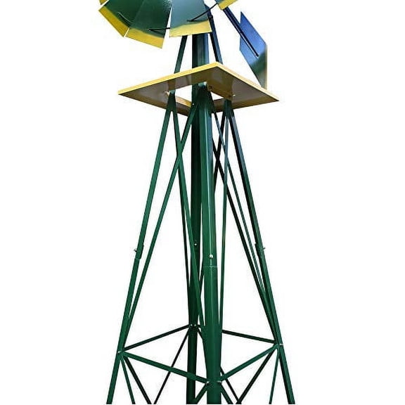 HomGarden 8' Windmill Yard Ornametal Steel Garden Wind Mill Weather Vane Weather Resistant Decoration for Home, Garden, Backyard (Green)