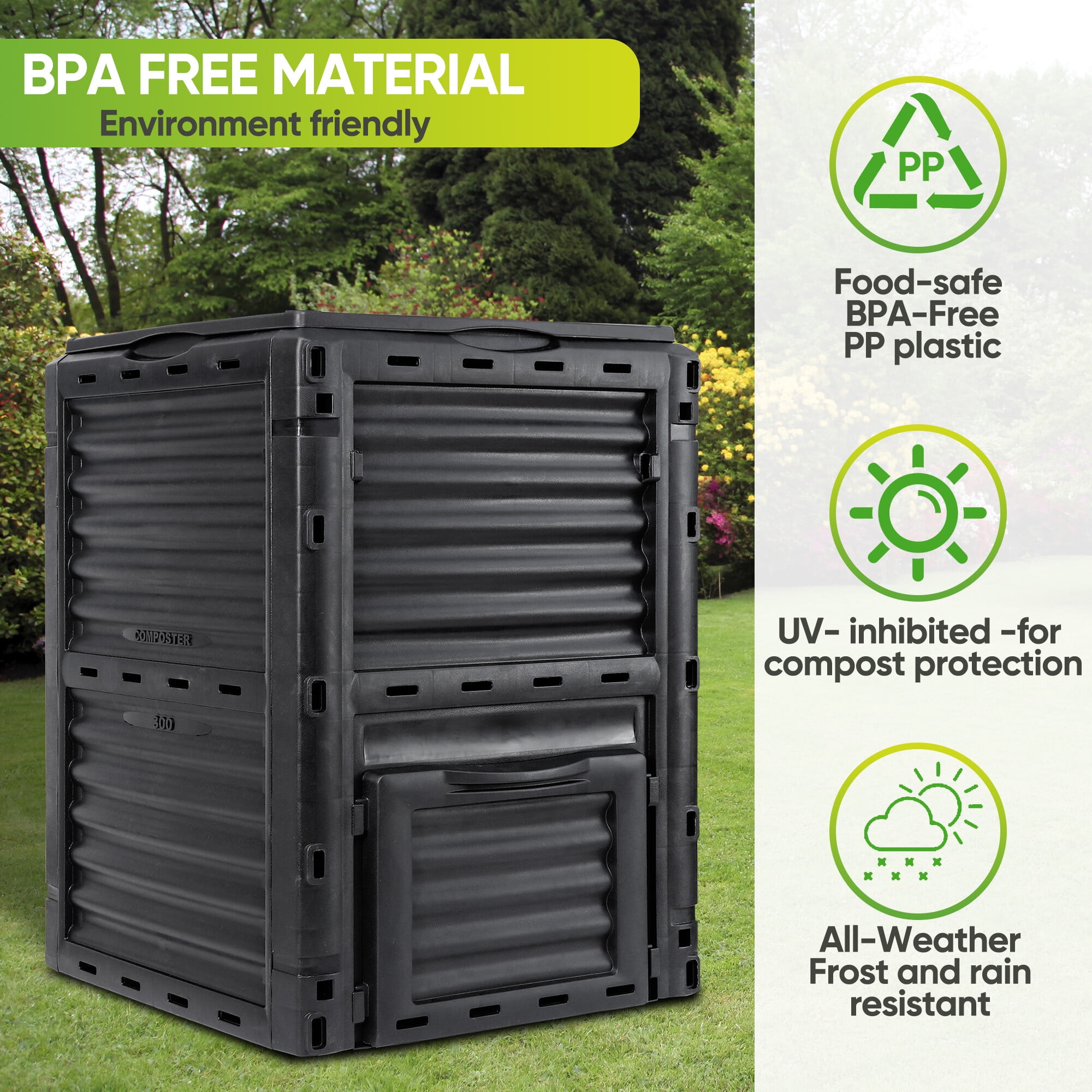 HomGarden 80Gal Composting Bin Large Composter Tumbler BPAFree Black