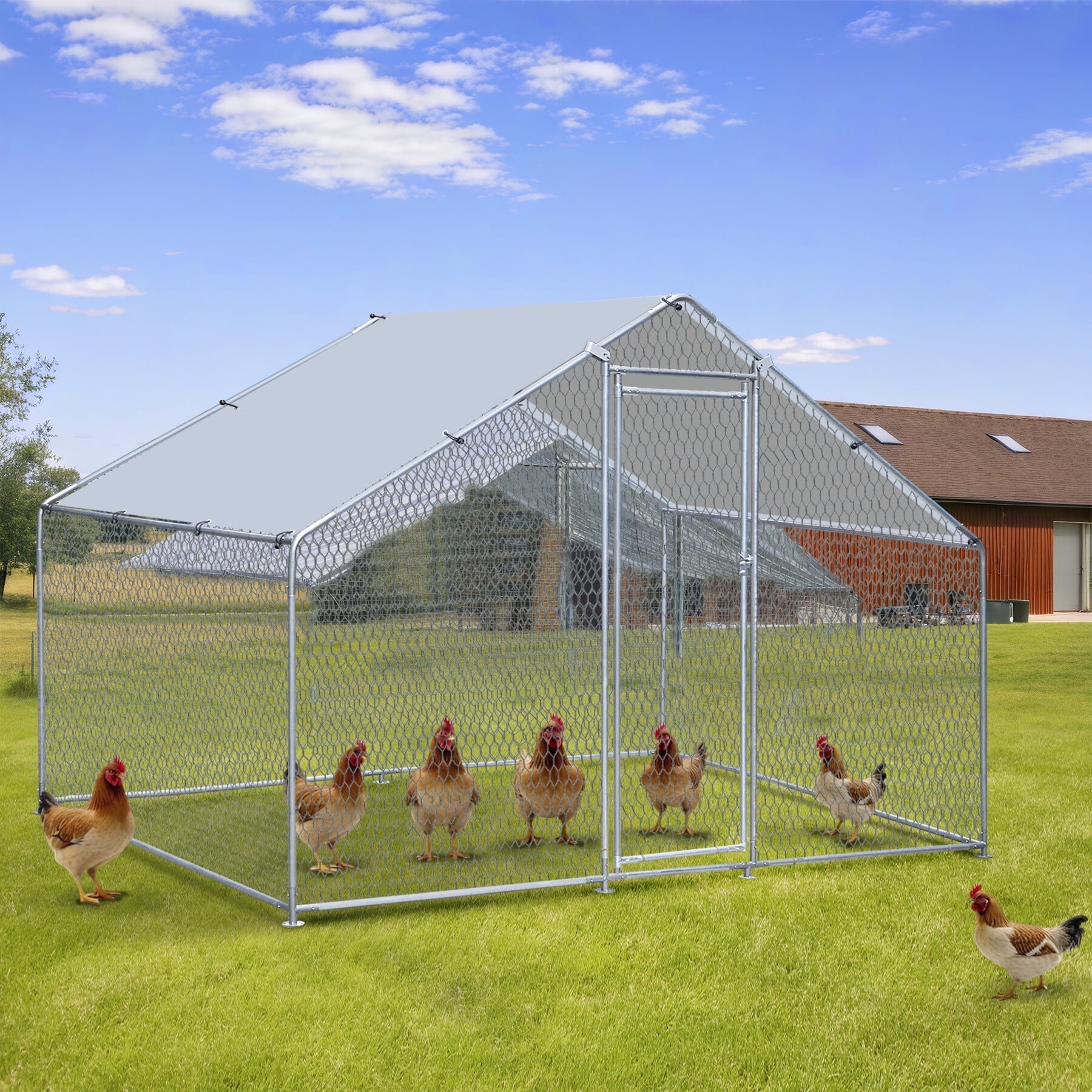 HomGarden 9.9ft Chicken Coop Metal Walk-in Poultry Cage Chicken Run for 6-10 Chickens Waterproof & Anti-UV Yard, Farm