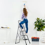 HomGarden Anti-Slip Folding 4-Step Ladder with Handgrip, 38 in, Steel and PP Gray