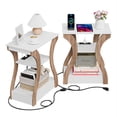 thumbnail image 1 of HomGarden Arc End Table W/Charging Station, 3 Tier Arc Sofa Side Table W/USB Ports & Storage Shelf for Living Room, Bedroom, White, 1 of 11