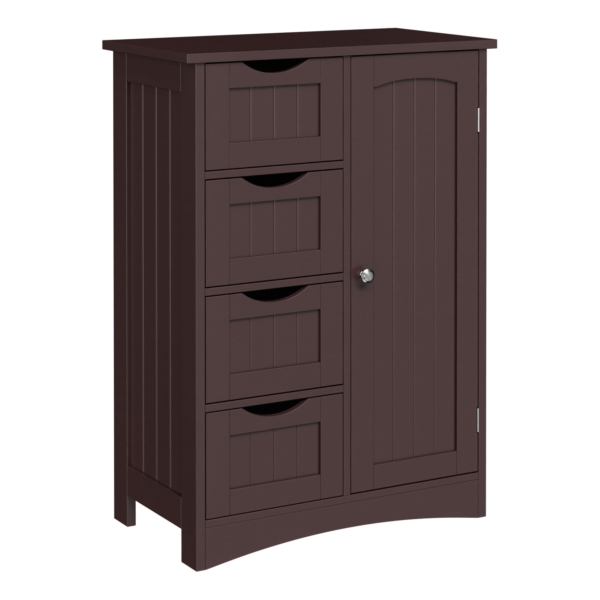 HomGarden Bathroom Floor Cabinet Kitchen Side Storage Organizer W/ 4 Drawers & 1 Cupboard, Brown