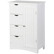 HomGarden Bathroom Floor Cabinet Kitchen Side Storage Organizer W/ 4 Drawers & 1 Cupboard, White
