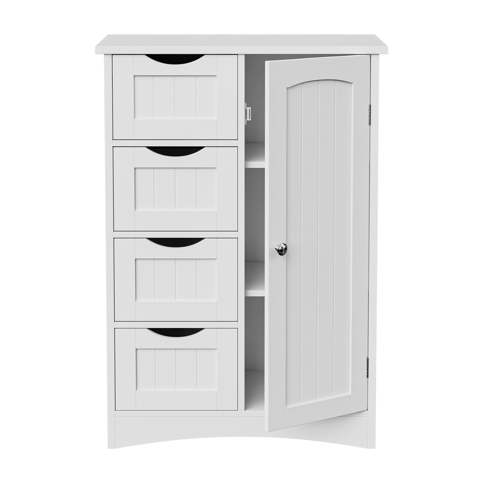 HomGarden Bathroom Floor Cabinet Kitchen Side Storage Organizer W/ 4 Drawers & 1 Cupboard, White