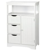 HomGarden Bathroom Floor Storage Cabinet Modern White Wooden Kitchen Cupboard W/Adjustable Shelf & 3 Drawers