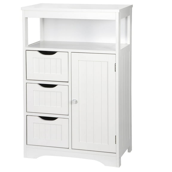 HomGarden Bathroom Floor Storage Cabinet Modern White Wooden Kitchen Cupboard W/Adjustable Shelf & 3 Drawers
