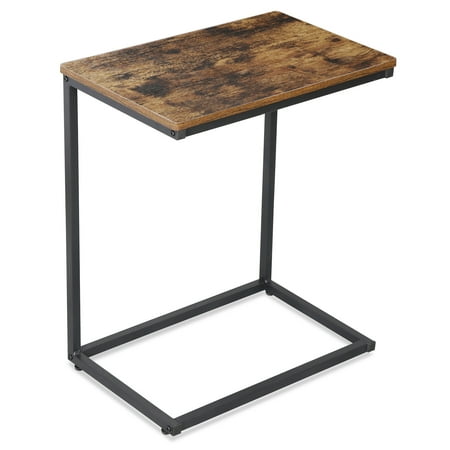HomGarden C-Shaped End Table Small Metal Side Table Home Office Rustic Brown 21.7''L x 13.8''W x 25''H