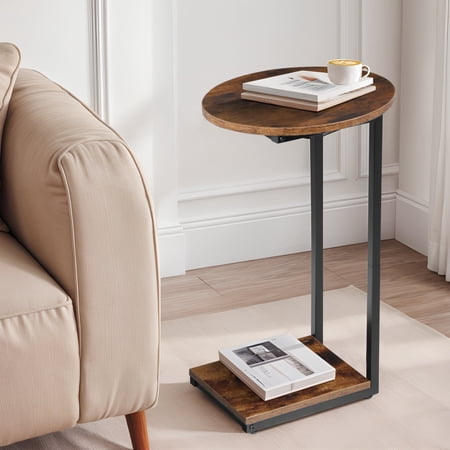 HomGarden C-Shaped Small End Table Oval Sofa Side Table Metal Frame Rustic for Living Room Bedroom
