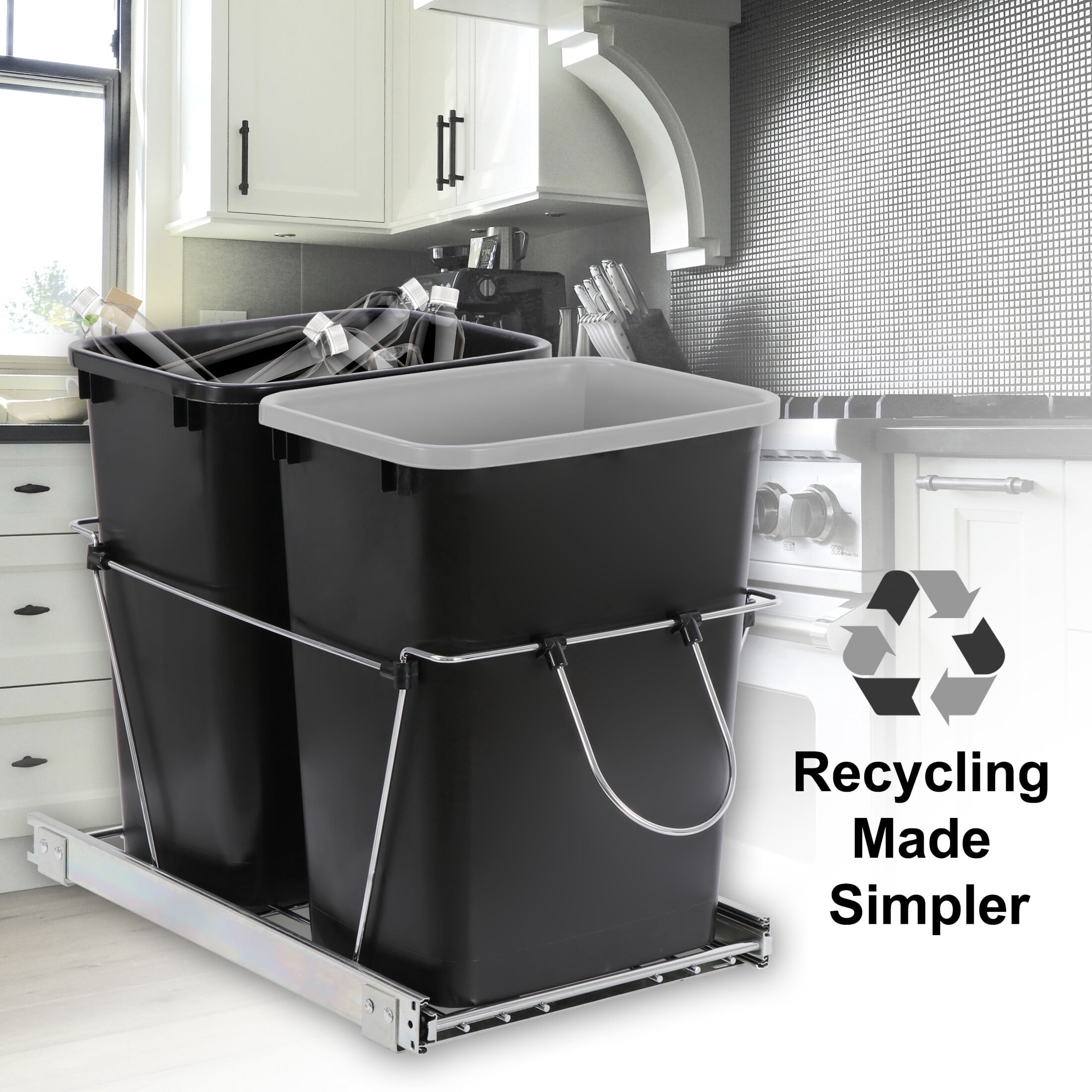HomGarden Dual 35Qt Pullout Trash Garbage Can, 8.7Gal Capacity Under Kitchen Cabinet