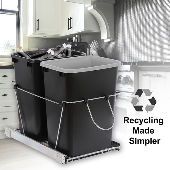 HomGarden Dual 35Qt Pullout Trash Garbage Can, 8.7Gal Capacity Under Kitchen Cabinet