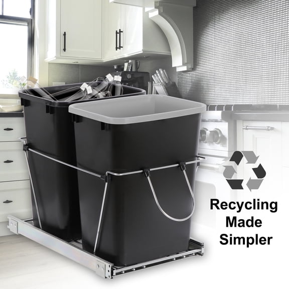 HomGarden Dual 35Qt Pullout Trash Garbage Can, 8.7Gal Capacity Under Kitchen Cabinet