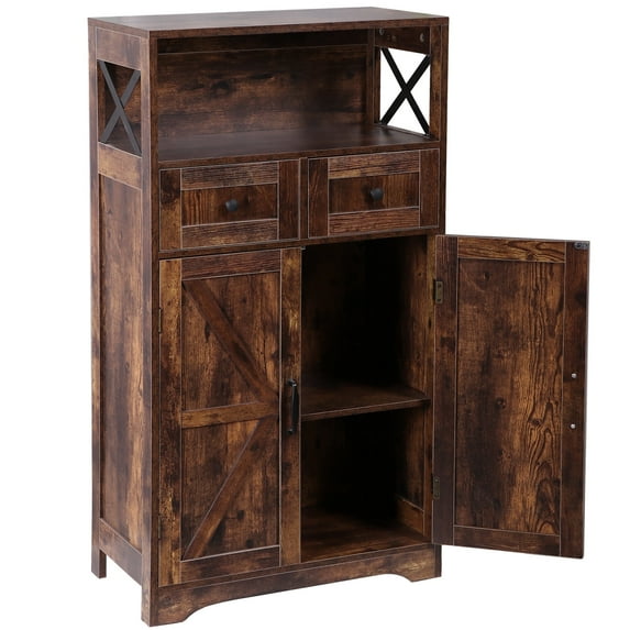 HomGarden Floor Storage Cabinet Large Farmhouse Kitchen Pantry Cabinet W/Drawers & Doors & Shelves for Home, Bathroom, Entryway, Living Room, Rustic