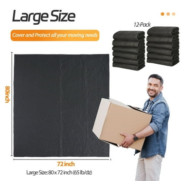 HomGarden Heavy Duty Padded Moving Packing Blankets, 80" x 72", Black - 12 Pack