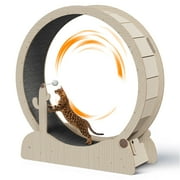 HomGarden Indoor Cat Exercise Wheel 43-in Cat Running Wheel Safety Treadmill W/Carpeted Runway, Teaser Wand, Scratching Post, Natural