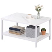 HomGarden Industrial Rectangle Wood Coffee Table Indoor Cocktail Table, White Marble Pattern