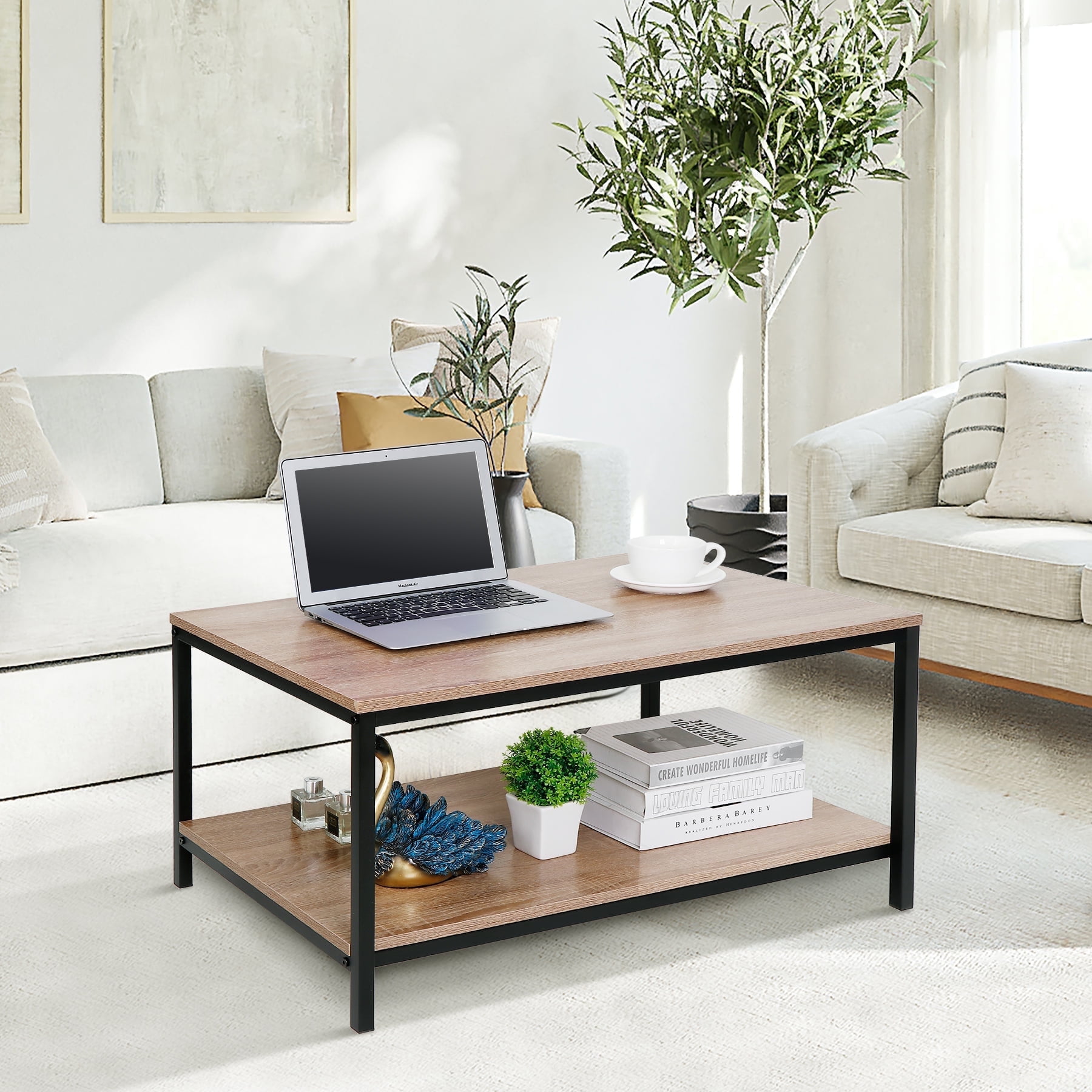 HomGarden Industrial Style Rectangle Wood Coffee Table with Metal