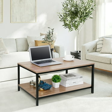HomGarden Industrial Rectangle Wood Coffee Table Metal Cocktail Table, Natural