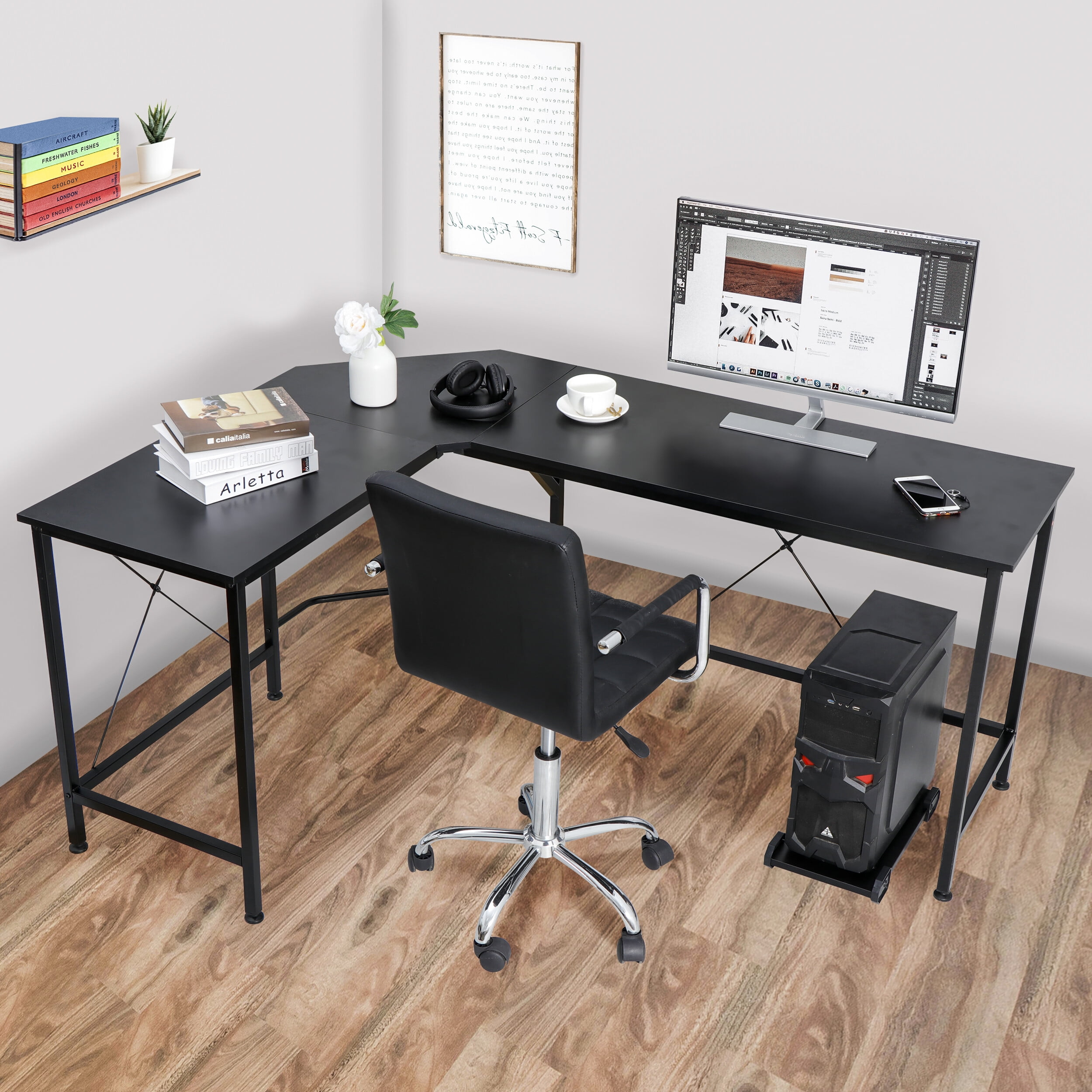 ZENSTYLE L-Shaped Desk, Corner Computer Gaming Table, Home Office, Black, Metal, 520lbs Capacity - Walmart.com ZENSTYLE L-Shaped Desk, Corner Computer Gaming Table, Home Office, Black, Metal, 520lbs Capacity - Walmart.com