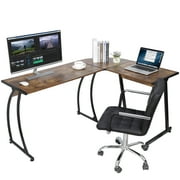 HomGarden L-Shaped Computer Desk 58  Reversible MDF Corner Gaming Desk, Rustic Brown