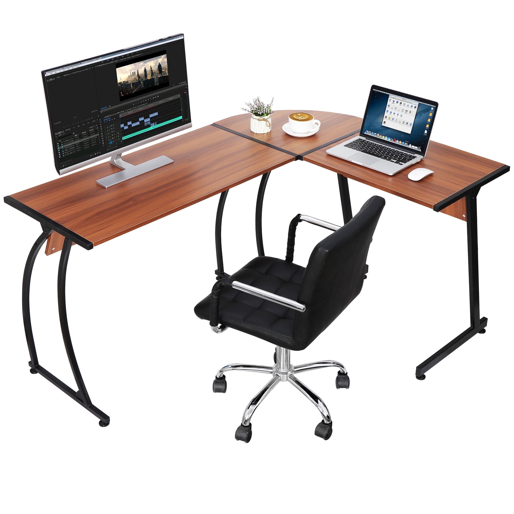 HomGarden L-Shaped Computer Desk 58” Reversible MDF Corner Gaming Desk, Walnut