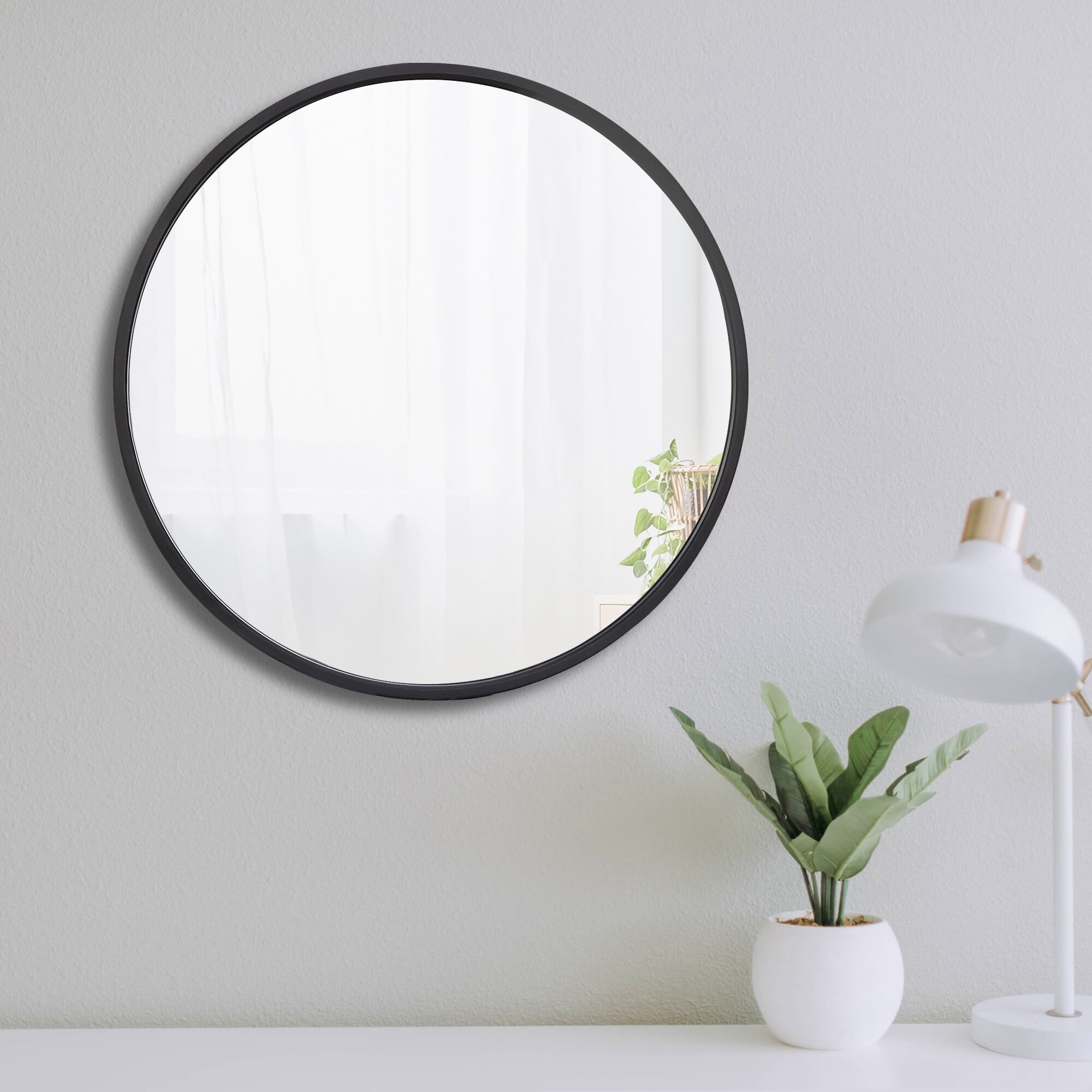 Homgarden Modern Circle Wall Mirror, 18'' Black Round Mirror Wall Mounted