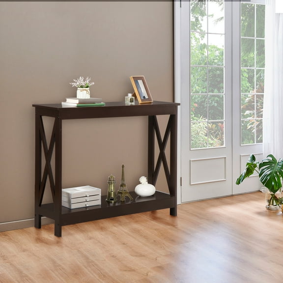 HomGarden Modern Narrow Console Table 2-Shelves Wooden Sofa Side Table, Espresso
