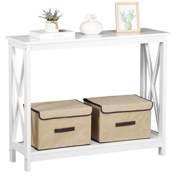 HomGarden Modern Narrow White Console Table MDF Sofa Side Table for Indoor Living Room Entryway