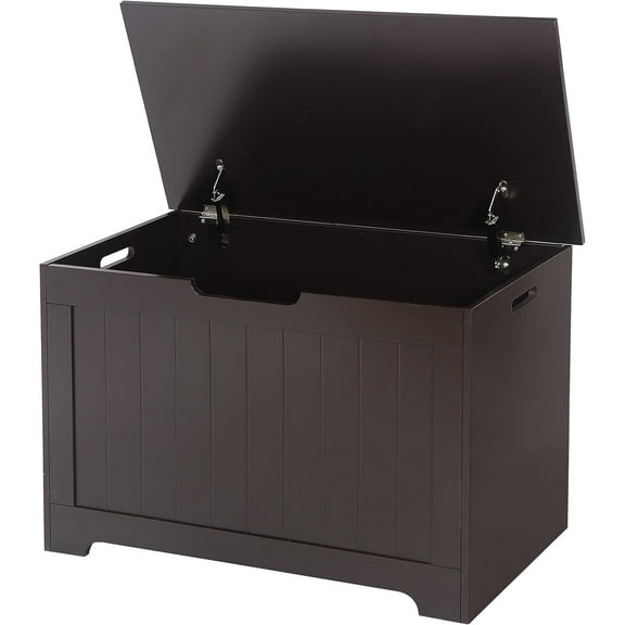 HomGarden Modern Wooden Storage Chest, 30 inches Bench Trunk with Flip Top Lid and 2 Safety Hinges, Sturdy Decorative Box Organizer for Entryway Playroom Bedroom Living Room (Brown)