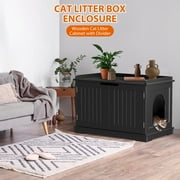 HomGarden Multi-Functional Cat Washroom Bench Hidden Cat Litter Box Enclosure Furniture Black