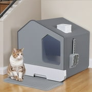 HomGarden Odor-Free Enclosed Cat Litter Box W/ Litter Scoop & Mat & Tray - Privacy and Easy Access
