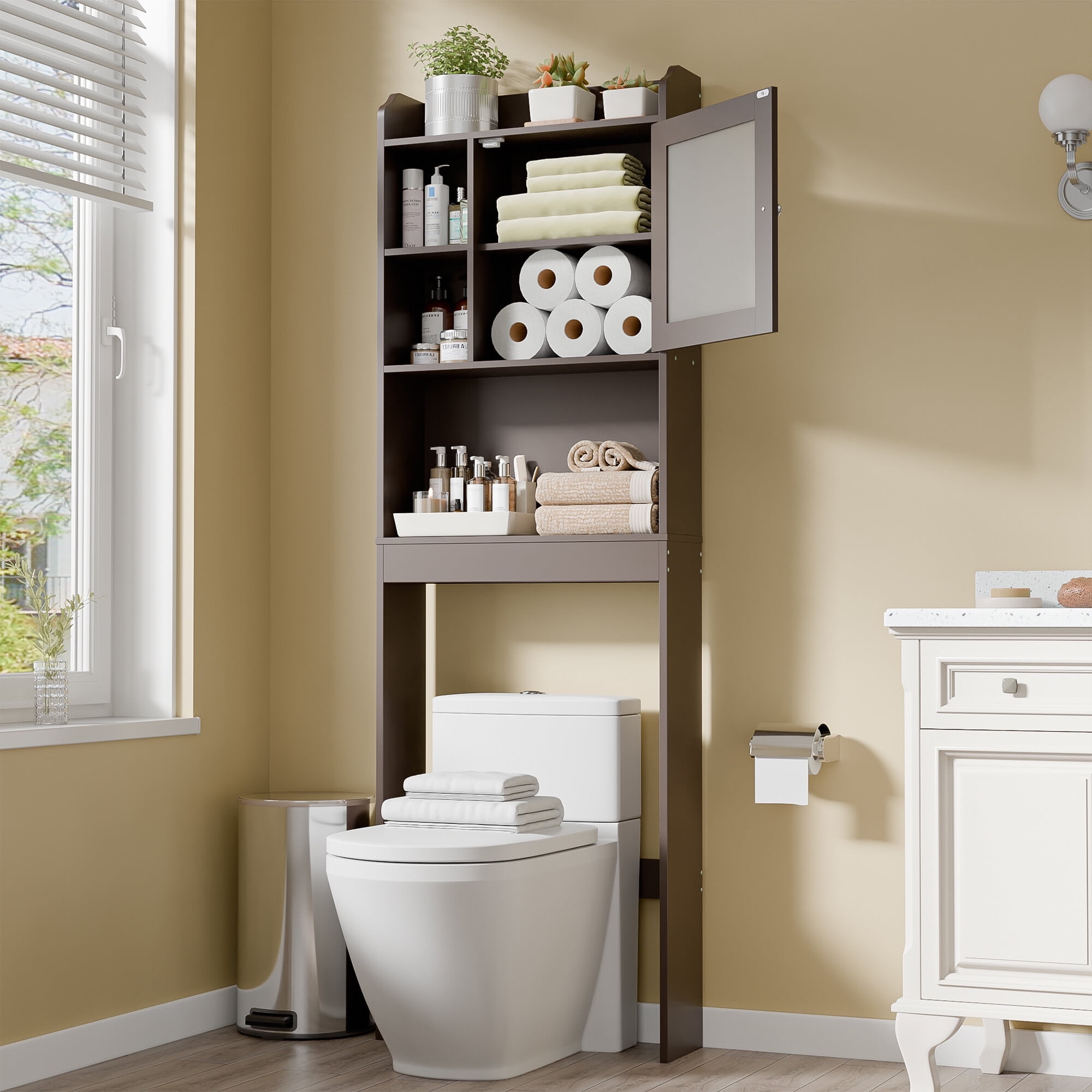 HomGarden Over The Toilet Storage Cabinet Adjustable Bathroom Organizer Brown
